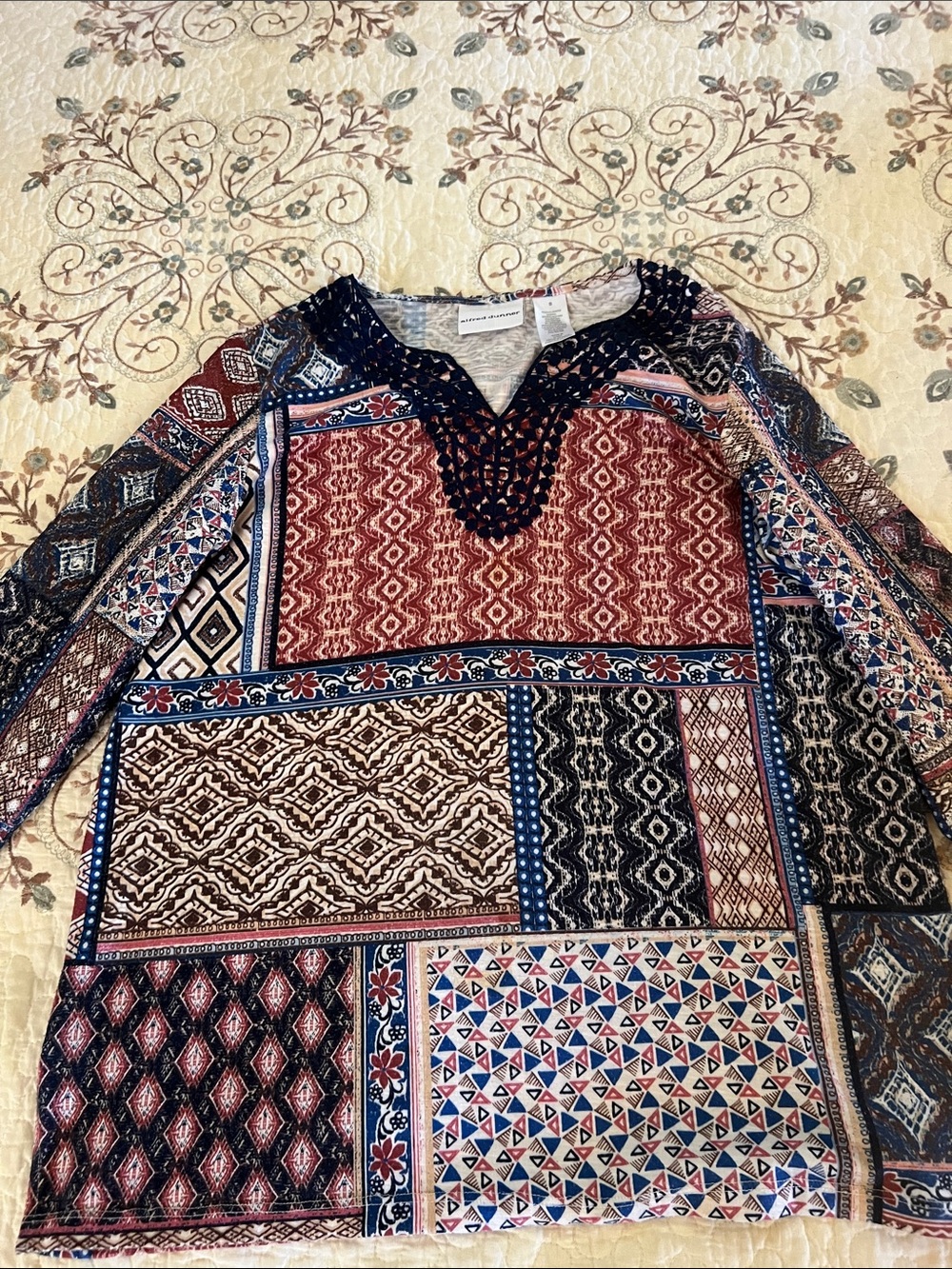 Alfred Dunner Multi-Pattern V-Neck Sweater - Red, Navy, Cream, Black